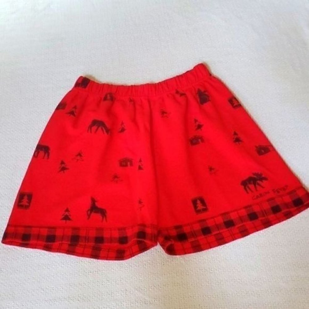 Artisans Cabin Fever Red Waffle Knit Pajama Shorts Moose Plaid Trim Womens M